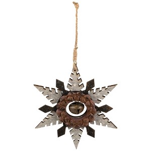 Northlight Snowflake with Jingle Bell  Wooden Christmas Ornament - 6" - Brown and Beige - 1 of 4