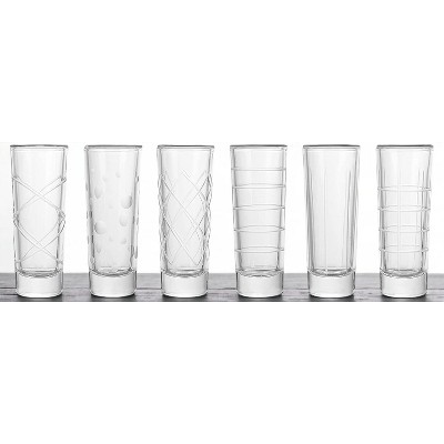 Fifth Avenue Medallion 16 oz Highball Glass Set of 6, Durable Glasses,  Various Etched Patterns, Textured Glass Cups, Tall Drinking Glasses, 16 oz.