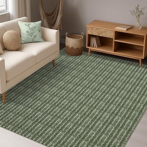 Washable Modern Textured Stripe Rug Thin Non-Slip Low Pile Stain-Resistant Reinforced Edges Foldable Entryway - 1 of 4