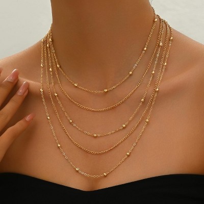 Paaaawaters Plated Multi-Layer Thin Chain Necklace With Round Beads, Handmade Designer Jewelry For Women