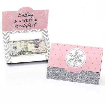 Big Dot of Happiness Pink Winter Wonderland - Holiday Snowflake Birthday Party or Baby Shower Money and Gift Card Holders - Set of 8