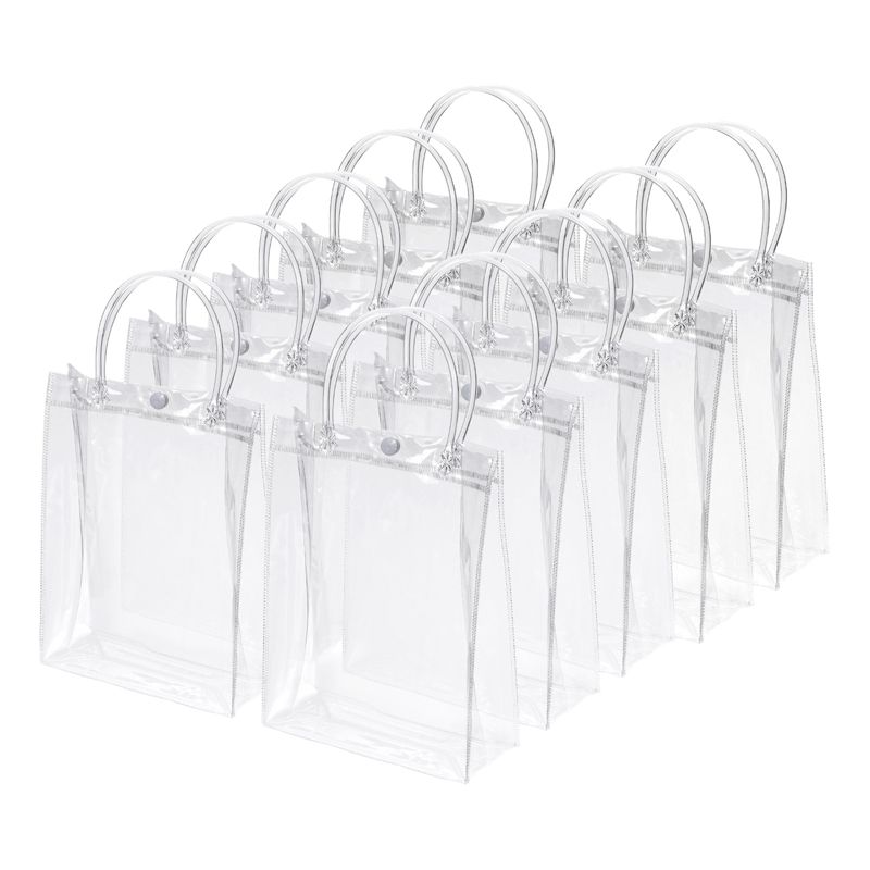 Unique Bargains Party Wedding Reusable Mini PVC Plastic Gift Wrap Tote Bag with Handles Clear 9" x 6.7" x 2.8" 25 Pack, 1 of 6
