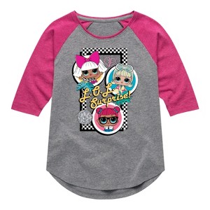Girls' - LOL Surprise! - Retro Style Dolls Shirt Tail Raglan Graphic T-shirt - 1 of 3