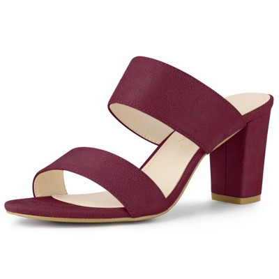 Allegra K Women's Faux Suede Opened Toe Block Heeled Slide Sandals