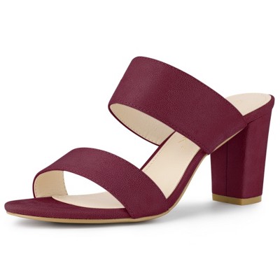 Allegra K Women's Opened Toe Block Heeled Slide Sandals Burgundy 7 : Target