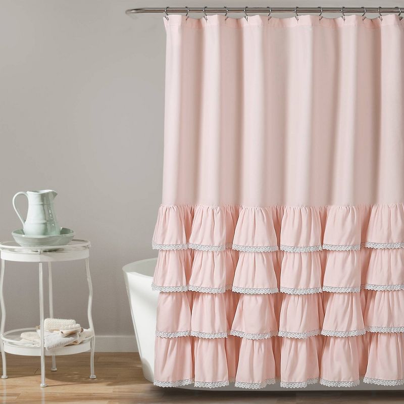 72"x72" Ella Lace Ruffle Shower Curtain - Lush Décor, 1 of 14