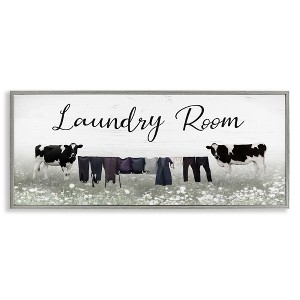 Stupell Industries Laundry Room Clothes Drying Cows, 13" x 30" - 1 of 4