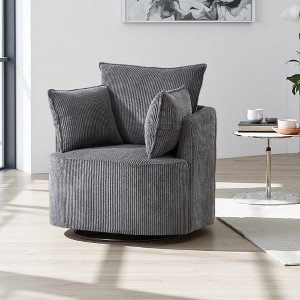 360-degree Wood and Metal Swivel Barrel Chair with Curved Backrest - 1 of 4