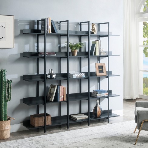 Sunnydaze 5 Shelf Industrial Style Freestanding Etagere Bookshelf with Wood  Veneer Shelves