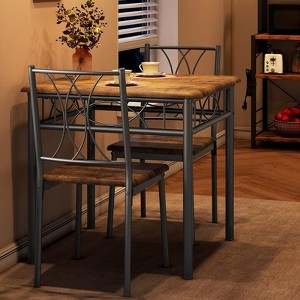 Dining Table Set for 2, Rectangle Dining Table and Chairs, Wood Kitchen Table Set with 2 Upholstered Chairs, Small Dinner Table Set for Apartment - 1 of 4