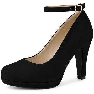 Perphy Women's Ankle Strap Round Toe Stiletto Heels Mary Jane Pumps - 1 of 4