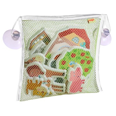 HABA Farm Puzzle In Net - 10 Piece Bath Toy with Suction Cup Storage Net