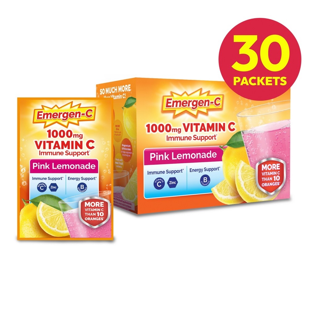 Photos - Vitamins & Minerals Emergen-C Vitamin C Drink Mix Powder - Pink Lemonade - 0.33oz/30pk: Gluten-Free, Caffeine-Free, Supplement