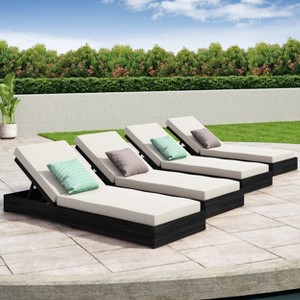 Christopher Knight Home Ian Acacia Wood Armless Adjustable Chaise Lounge with 4" Thick Cushion - 1 of 4