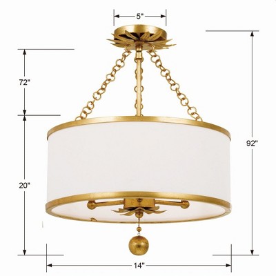 Elegant Gold and Crystal Drum Ceiling Light, 14x20 Inches