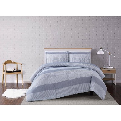 Gray Multi Stripe Full/Queen Microfiber Duvet Cover Set