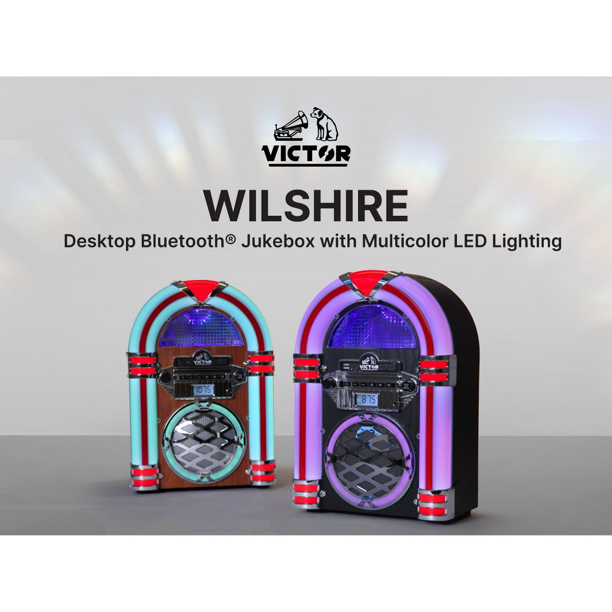 VICTOR Wilshire Desktop Bluetooth® Jukebox with Multicolor LED Lighting - Parent