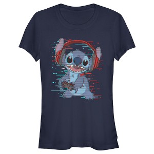 Juniors Womens Lilo & Stitch Red and Blue Gamer T-Shirt - 1 of 4