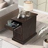 Vintage End Table with USB Ports and 1 Drawer with Cup Holders, Sofa Side Table Bedside Nightstand Narrow Table for Living Room Bedroom - 2 of 4