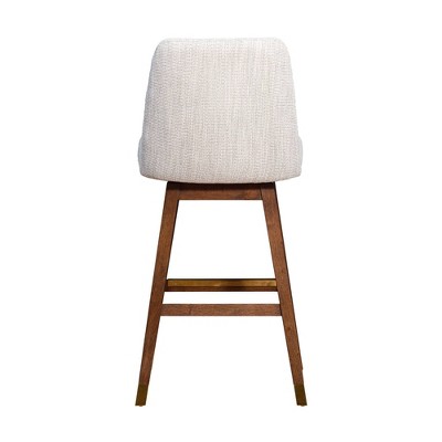 Amalie Beige Fabric Swivel Bar Stool with Brown Oak Wood Finish
