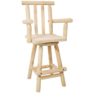 Fir Wood Swivel Bar Stool with Backrest, Footrest, and Wide Armrest for Kitchen, Dining Room, Restaurant, or Pub - 1 of 4