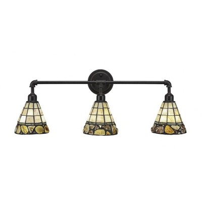 Toltec Lighting Vintage 3 - Light Vanity in  Dark Granite with 7" Cobblestone Art Glass Shade
