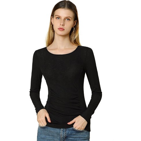 Allegra K Women's Long Sleeve Slim Fit Stretchy Square Neck