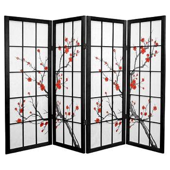 4 ft. Tall Cherry Blossom Shoji Screen - Black (4 Panels)