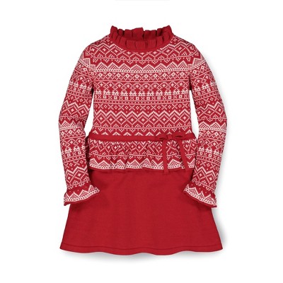 Hope & Henry Girls' Fair Isle Ruffle Edge Sweater Dress, Kids