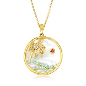 Ross-Simons Mother-Of-Pearl and 1.75-2.80 ct. t.w. Swiss Blue Topaz Paradise Pendant Necklace in 18kt Gold Over Sterling - 1 of 3