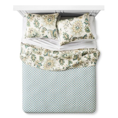Gray and Teal Reversible Cotton King Quilt Set