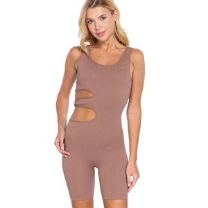 Slickblue Seamless Cut-Out Romper with Double Scoop Neck and Circle Fastener - Sage Green/Mauve/Toffee/White, S/M-M/L - 1 of 4
