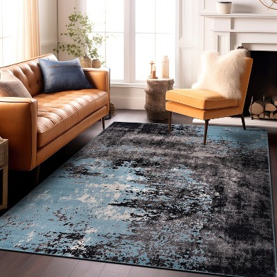 Blue and Gray Abstract 8' x 10' Synthetic Area Rug
