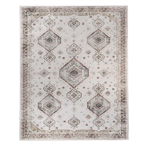 Elegant Floral Medallion Border Washable Indoor Area Rug by Blue Nile Mills - 1 of 4