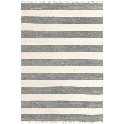 Handwoven Recycled Cotton Striped Rug - 9' x 12' - Gray and Ivory