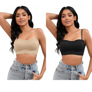 INSPIRE CHIC 2 Pcs Women's Push Up U Back Adjustable Straps Full Cup Wirefree Tube Convertible Bras - 1 of 4