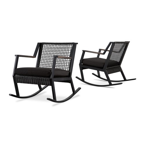 Calvin Rocker Set Of 2 Black Real Flame Weather resistant Patio Furniture Modern Outdoor Rocking Chairs Target