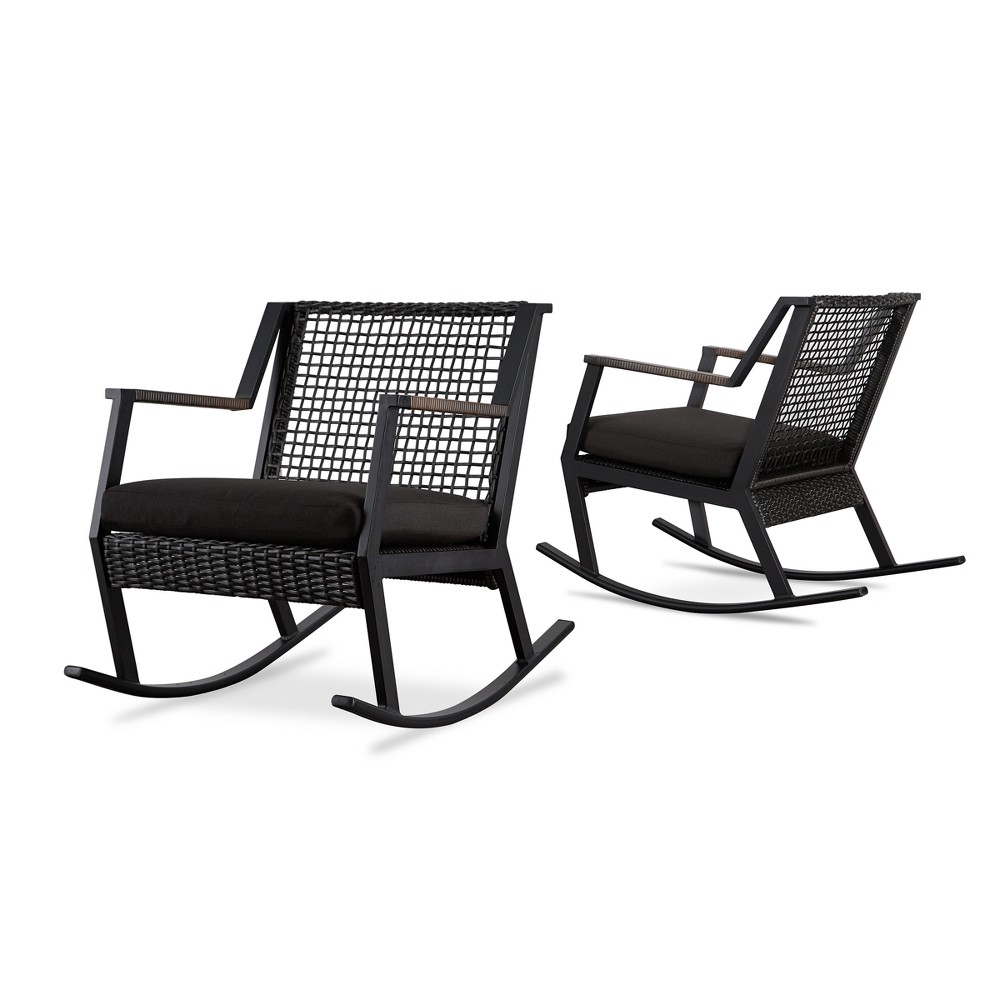Calvin Rocker Set of 2 Black - Real Flame: Weather-Resistant Patio Furniture, Modern Outdoor Rocking Chairs