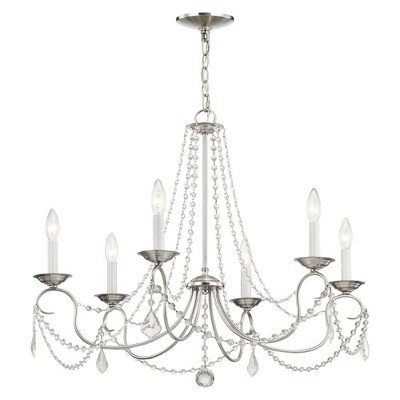 Antique Silver Leaf 6-Light Crystal Candelabra Chandelier