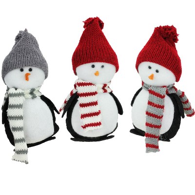 Northlight Set of 3 Plush Penguin with Hats and Scarves Christmas Decorations 6"