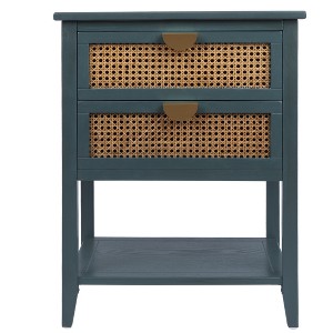 VYNXARIA Natural Rattan - Adorned Green 2 - Drawer End Table: Ideal for Bedroom, Living Room & Study - 1 of 4