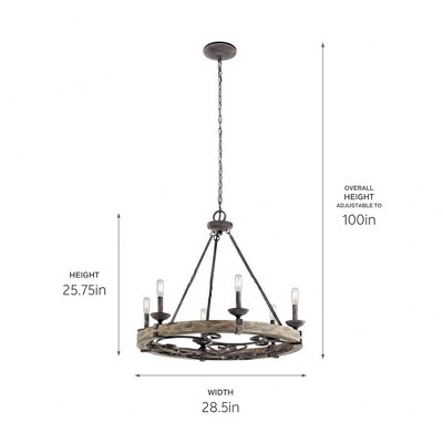 Taulbee 28.5" Grey Bronze Rustic Wagon Wheel Chandelier