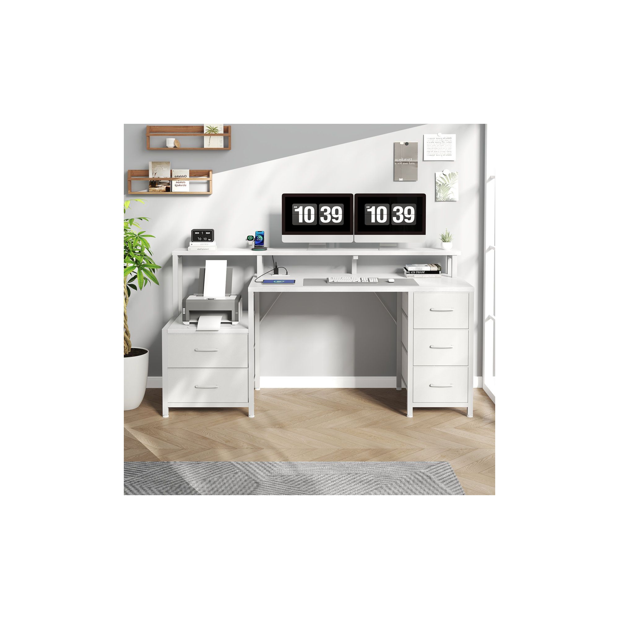 JIONJOY 67" Multifunctional Computer Desk with LED Lights & Power Outlets Monitor Riser, Gaming & Office Desk