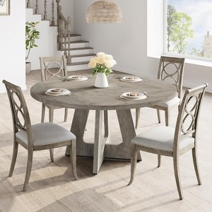 TackView 47-Inch Round Large Dining Table Wood Top with Adjustable Legs, Ample Seating for 4-6 People Board for Superior Stability Gray - 1 of 4
