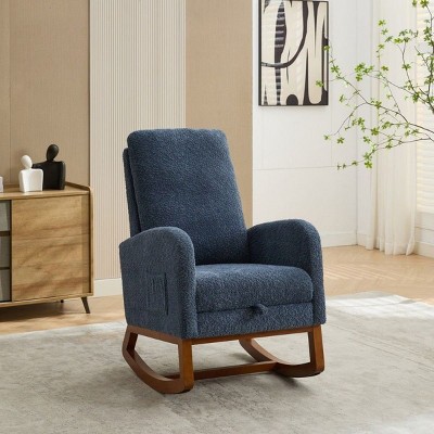 Boucle Rocking Chair with High Back and Footrest,Nursery Rocking Chair with Side Pocket,Modern Rocking Chair for Living Room or Bedroom-Koiai