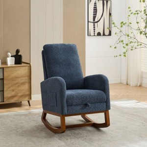 Boucle Rocking Chair with High Back and Footrest,Nursery Rocking Chair with Side Pocket,Modern Rocking Chair for Living Room or Bedroom-Koiai - 1 of 4