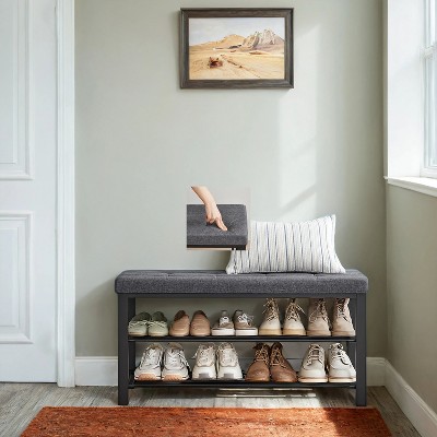 Shoe Bench, Entryway Shoe Rack with Foam Padded Seat, Linen, Metal Frame - Ideal for Living Room and Hallway