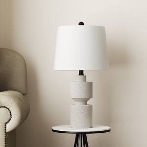 Maxax Beige Table Lamp,Modern Geometric Nightstand Lamp for Bedroom Living Room,Bedside Lamp with White Fabric Shade - 1 of 4