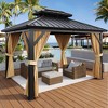 12'X10' Hardtop Gazebo, Aluminum Frame Permanent Pavilion with Netting and Curtains - 3 of 4