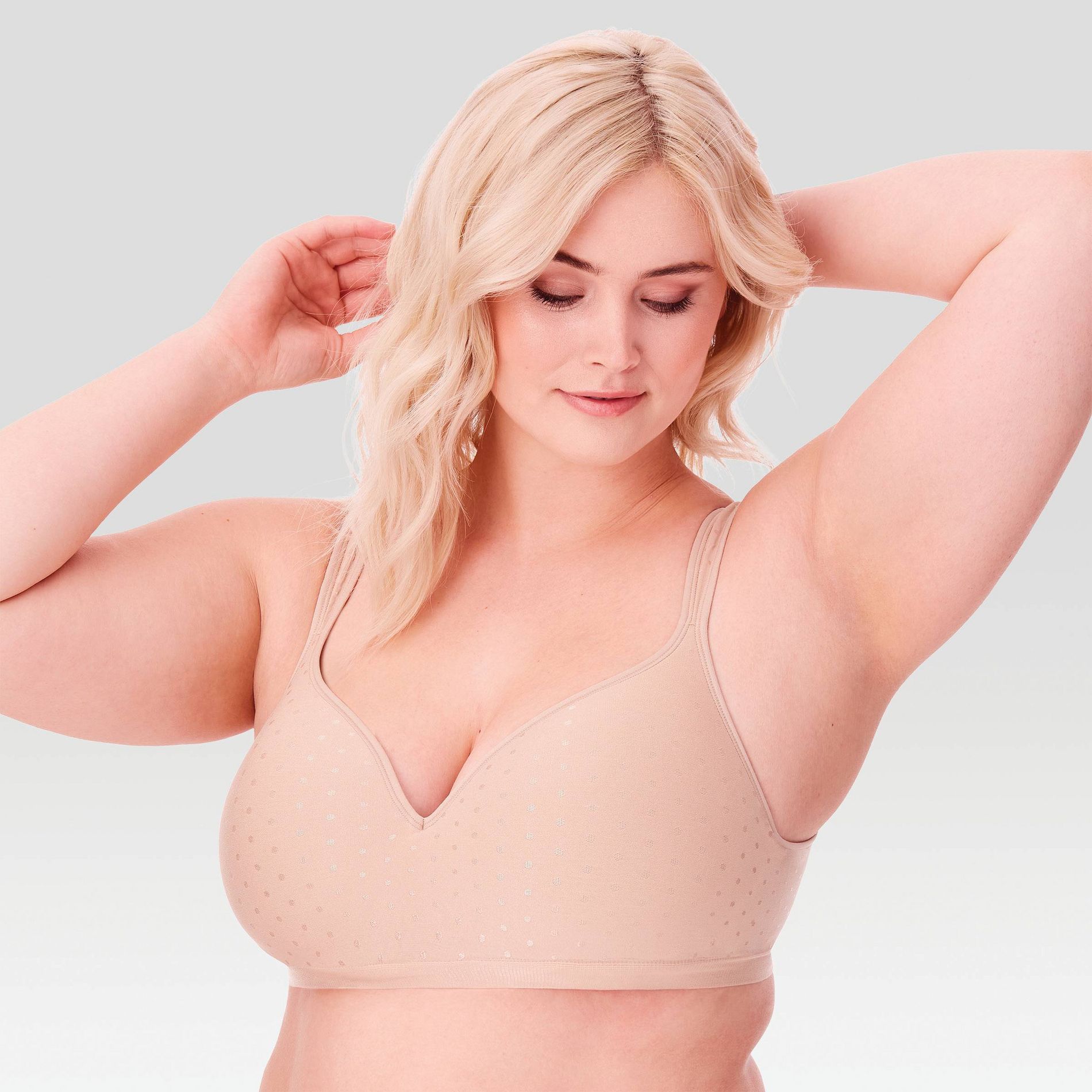 Beauty by Bali Women's Foam Wirefree Bra B540 - Beige 40B: Lightly Lined, Adjustable Strap, Polka Dots